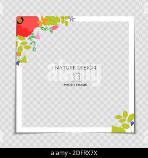 Natural Background Photo Frame Template with flowers for post in Social Network. Vector Illustration Stock Vector
