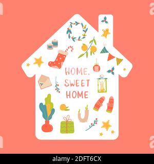 Hygge christmas.Winter holiday decor,gift,clothing Stock Vector