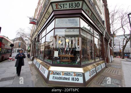 James Smith and Son umbrella and walking stick retail shop, London, UK Stock Photo