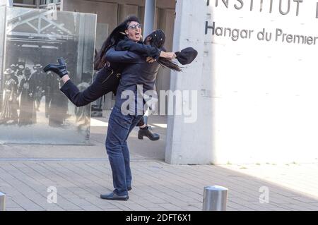 Rossy De Palma and boyfriend attending the re-enactment of the first movie ever made Sorties Des Usines Lumiere at Institut Lumiere during 10th Lumiere Festival in Lyon, France on October 20, 2018. Photo by Julien Reynaud/APS-Medias/ABACAPRESS.COM Stock Photo