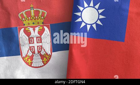 Taiwan and Serbia two flags textile cloth 3D rendering Stock Photo