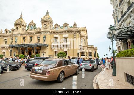 Monaco, Monte-Carlo, 09 july 2019: The place Casino, casino Monte-Carlo, casino Royal, a tourists, expensive cars, facade building, billionaires