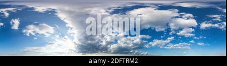 Seamless panorama of sky with puffy Cumulus clouds in spherical equirectangular format with complete zenith for use in 3D graphics, game and Stock Photo