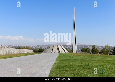 Armenian Genocide Memorial Complex and Museum Institute on Tsitsernakaberd Hill in Yerevan, Armenia. Stock Photo
