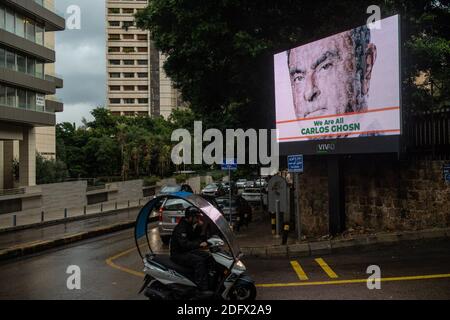 File - Billboards show solidarity with former Nissan chairman and actual Renault Former CEO Carlos Ghosn claiming 'We Are All Carlos Ghosn', seen in Beirut, Lebanon, on December 7, 2018. Photo by Ammar Abd Rabbo/ABACAPRESS.COM Stock Photo