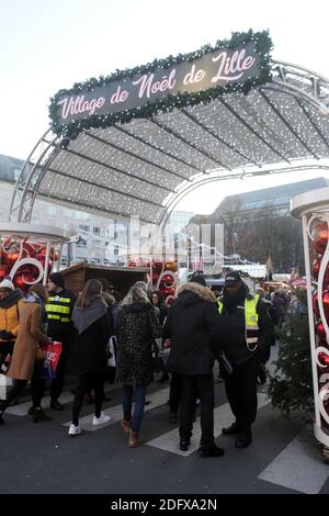 Security checks at the entrance of the Christmas market in Lille, France on Dec. 13, 2018. Photo by Sylvain Lefevre /ABACAPRESS.COM Stock Photo