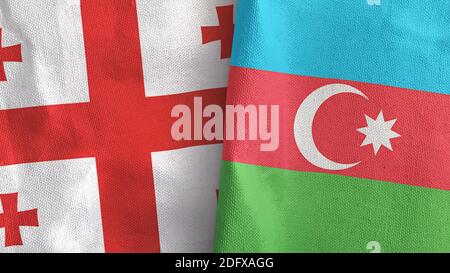 Azerbaijan and Georgia two flags textile cloth 3D rendering Stock Photo