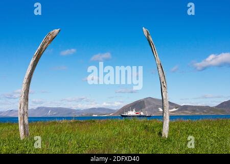 Bowhead Whale ribs in arch formation, Yttygran Island, Bering Sea, Russian Far East Stock Photo