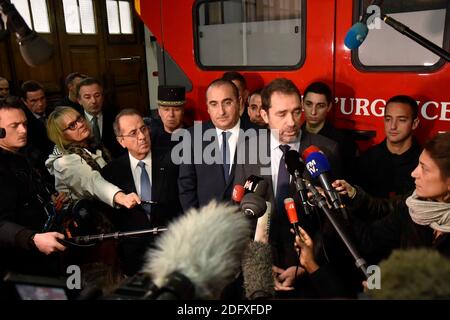 French Interior Minister Christophe Castaner, Paris' Police prefect Michel Delpuech and French Junior Minister attached to the Interior Ministry Laurent Nunez visit the Rousseau fire station in Paris on December 31, 2018, before New Year's Eve celebration. Photo by Patrice Pierrot/Avenir Pictures/ABACAPRESS.COM Stock Photo