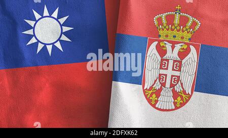 Serbia and Taiwan two flags textile cloth 3D rendering Stock Photo