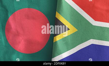 South Africa and Bangladesh two flags textile cloth 3D rendering Stock Photo