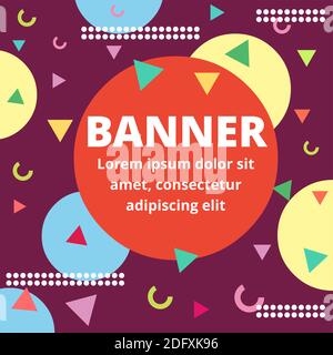 square template banner in memphis style vector illustration Stock Vector