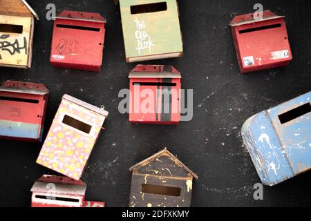 Hand made traditional mailbox hanging on the wall Stock Photo