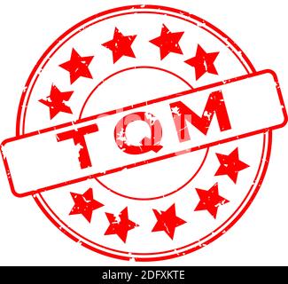 Grunge red TQM (Abbreviation of total quality management) word with star icon round rubber seal stamp on white background Stock Vector