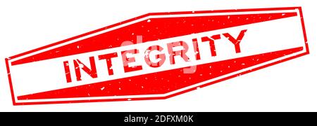 Grunge red integrity word hexagon rubber seal stamp on white background Stock Vector