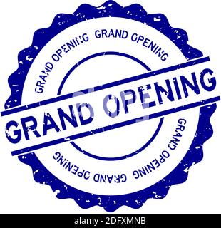 Grunge blue grand opening word round rubber seal stamp on white background Stock Vector