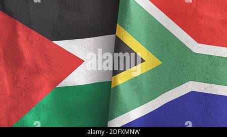 South Africa and Palestine two flags textile cloth 3D rendering Stock Photo