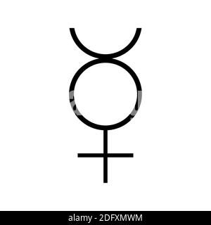 the symbol of the mercury, one of the symbols of alchemy. Black and white mercury icon. Stock Photo