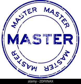Grunge blue master word round rubber seal stamp on white background Stock Vector