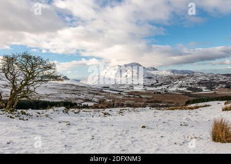 Cadair Idris covered in snow Stock Photo