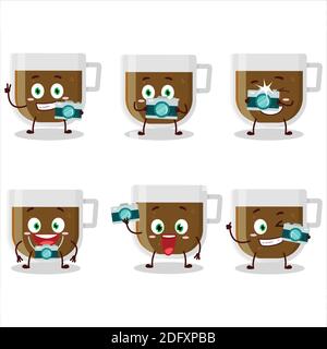 Photographer profession emoticon with cup of coffee cartoon character. Vector illustration Stock Vector