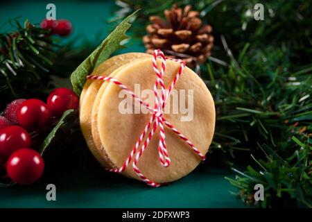 Christmas cookies for gift on the Christmas background. Stock Photo