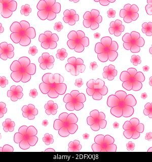 Seamless Vector Background pattern of Pink Cherry Blossoms flowers of Spring in a random arrangement square format suitable for textile. Floral elegan Stock Vector