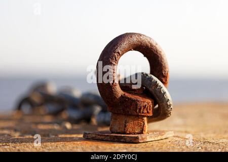 metal loop with chain in which you can moor boats Stock Photo