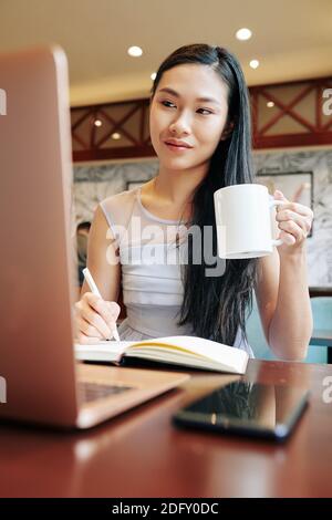 Young woman working on laptop Stock Photo