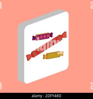 Candy Simple vector icon. Illustration symbol design template for web mobile UI element. Perfect color isometric pictogram on 3d white square. Candy i Stock Vector