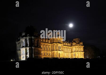 Moonlight over the Bowes Museum, Barnard Castle, County Durham, UK Stock Photo