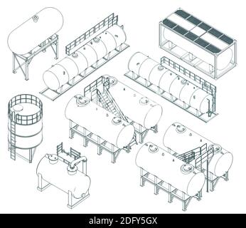Stylized vector illustrations of Set of different storage tanks Stock Vector