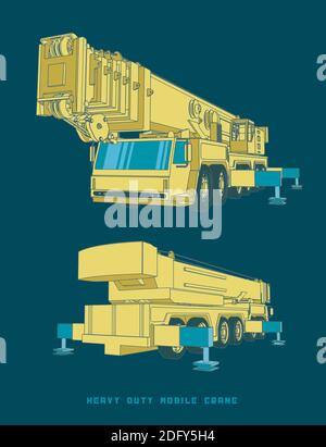 Vector illustration of Heavy Duty Mobile Crane in cartoon style Stock Vector