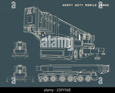 Stylized Vector illustration of Heavy Duty Mobile Crane drawings Stock Vector