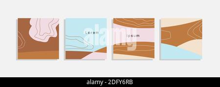 Vector set of minimal backgrounds with abstract organic shapes, hand draw line and sample text. Contemporary collage. Minimal stylish cover for Stock Vector
