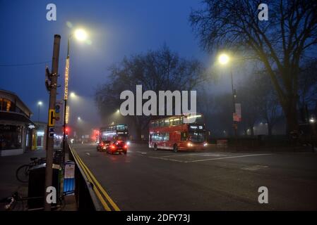 Turnpike Lane, London, UK. 7th Dec 2020. UK Weather: foggy morning in north London. Credit: Matthew Chattle/Alamy Live News Stock Photo