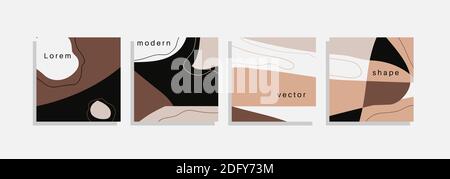 Vector set of minimal backgrounds with abstract organic shapes, hand draw line and sample text. Contemporary collage. Minimal stylish cover for Stock Vector