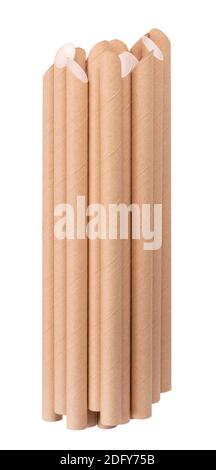 Brown paper drinking straws, isolated on white background. Eco-friendly paper straw, environmental consciousness concept. Close up. Stock Photo