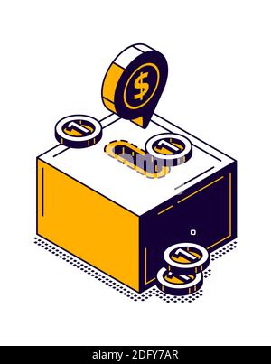 moneybox icon with gold coin isometric vector illustration Stock Vector