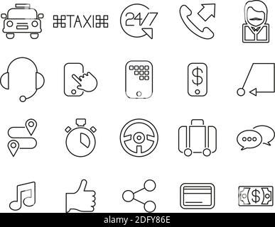 Taxi Or Taxi Service Icons Black & White Thin Line Set Big Stock Vector