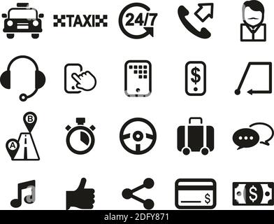 Taxi Or Taxi Service Icons Black & White Set Big Stock Vector