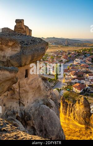 Old troglodyte settlement of Cavusin, cave churches in rocks, Cappadocia, Turkey Stock Photo