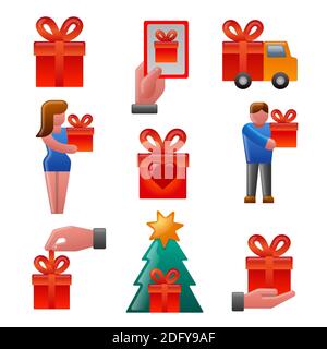 illustration of the gift and presents glossy colorful icons set Stock Vector