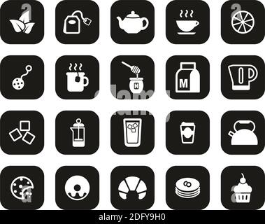 Tea Or Hot Beverage Icons White On Black Flat Design Set Big Stock Vector