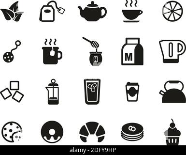 Tea Or Hot Beverage Icons Black & White Set Big Stock Vector