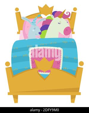 Sleeping unicorn and rabbit, fairy tale characters Stock Vector