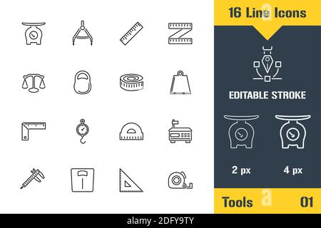 Measurement Tools, Scales Weighing. Thin line icon - Outline flat vector illustration. Editable stroke pictogram. Premium quality graphics concept for Stock Vector