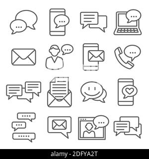 Message line icons set on white background Stock Vector