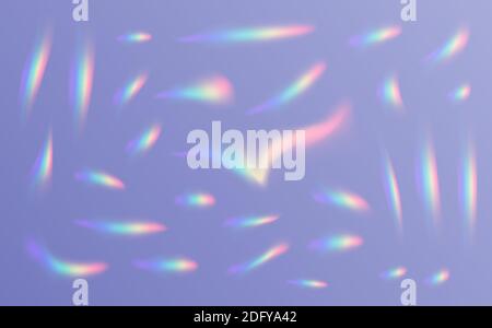 Refractions set in different shapes, rainbow sunlight effect, holographic rays collection. Stock Vector