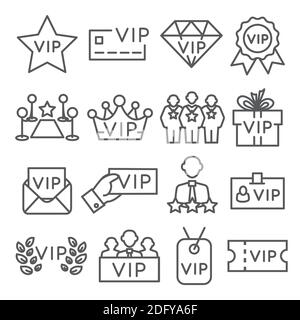 Vip line icons set on white background Stock Vector